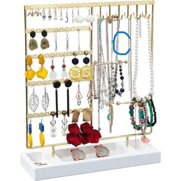 New Earring Holder,Ear Stud Holder with Wooden Tray,Jewelry Organizer Ho… - Picture 1 of 7